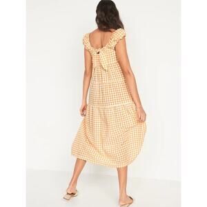 Old Navy Tiered Yellow Gingham Dress Size S Cap Sleeve Seersucker Cottage NWT